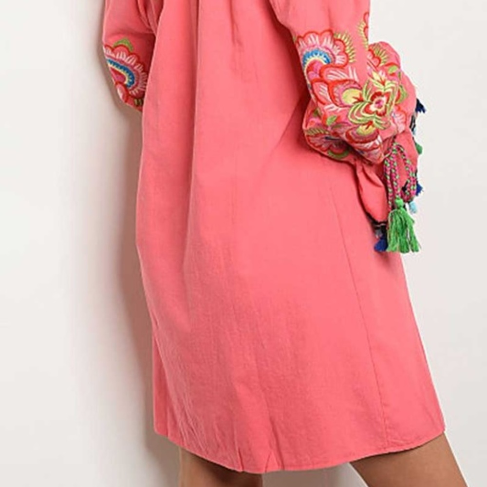 Coral off shoulder long sleeve dress - Picture 4 of 4